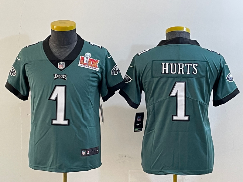 Youth 2025 Philadelphia Eagles #1 Hurts green Nike NFL jersey style 23d->youth nfl jersey->Youth Jersey